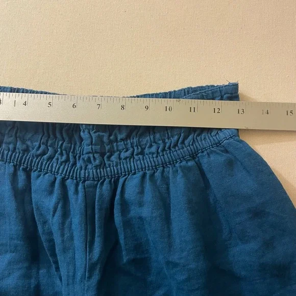Anthropologie Womens XS Wide Leg Linen Pants Teal Blue Smocked Waist OB1657970 - Picture 4 of 7